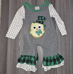 St Patrick's Day 0-3m Jumpsuit Baby Girls One Piece Shanrock Four Leaf Clover
